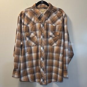 Wrangler Men’s Tan Plaid Long Sleeve Pearl Snap Western Shirt Sz 2XL